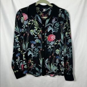 Tommy Hilfiger Black Floral Button Down Shirt Size XS NWT